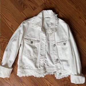 Blank NYC White Denim Jacket with eyelit lace Trim